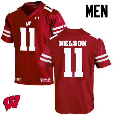 Men's Wisconsin Badgers NCAA #11 Nick Nelson Red Authentic Under Armour Stitched College Football Jersey GL31W07MI